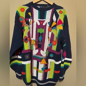 I.B. DIFFUSION Vintage 90’s Retro Abstract Pattern Vibrant Multi Colour Sweater
